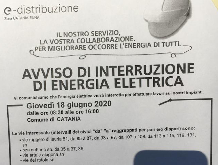 Avviso chiusura uffici per interruzione di energia elettrica dalle ore 8:30  alle ore 16:00 - Ordine dei Medici Chirurghi e Odontoiatri della provincia  di Catania